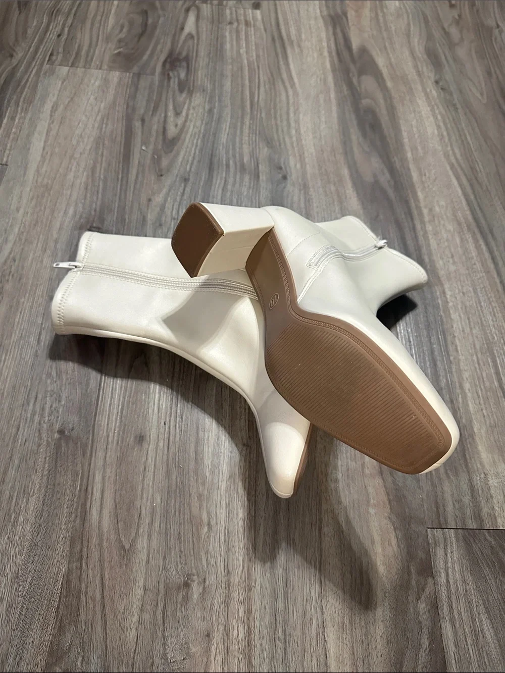a new day Cream Pointed Toe Ankle Booties with Block Heel